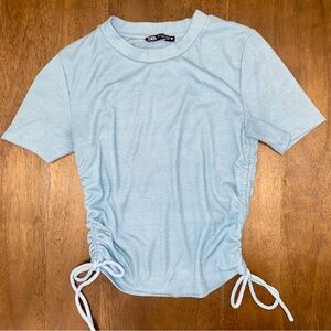 Zara Sky Blue Ruched Short Sleeve Top